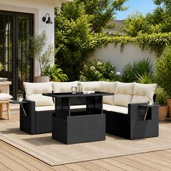 Garden Sofa Set 6 Piece Outdoor Furniture Black Poly Rattan Modular Patio Lounge