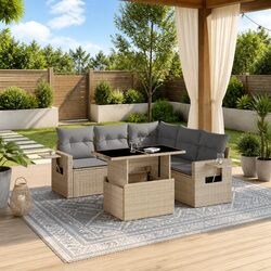 Garden Sofa Set 6 Piece Outdoor Furniture Beige Poly Rattan with Cushions Patio