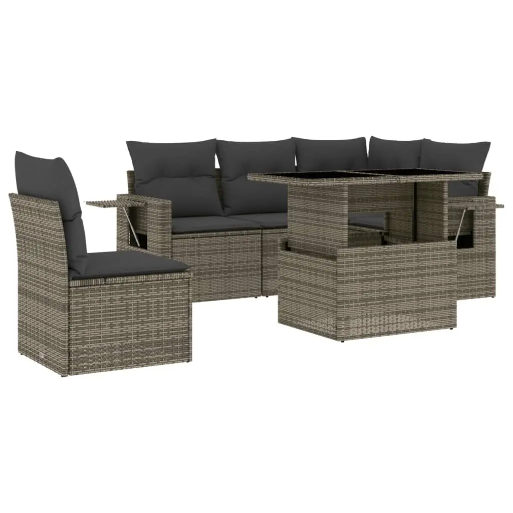 Garden Sofa Set 6 Piece Modular Outdoor Furniture Grey Poly Rattan with Cushions
