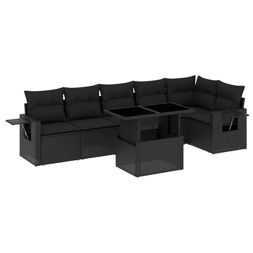 7 Piece Garden Sofa Set Black Modular Cushioned Outdoor Furniture
