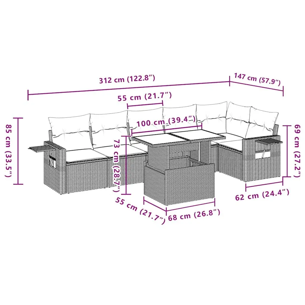 7 Piece Garden Sofa Set Black Modular Cushioned Outdoor Furniture