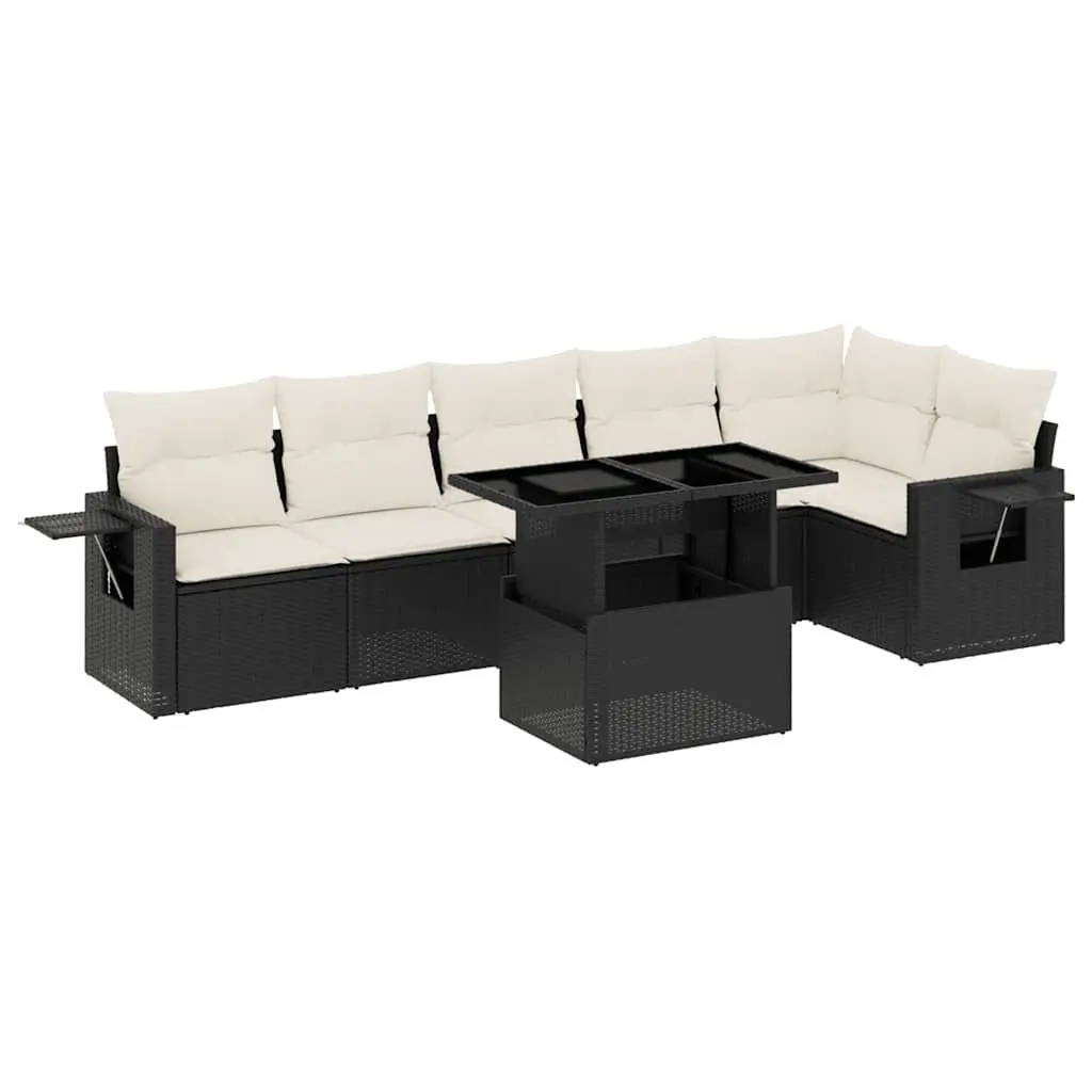 7 Piece Garden Sofa Set Outdoor Furniture Black Poly Rattan Cushions Patio