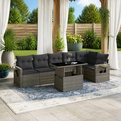 Concise 7-Piece Grey Garden Sofa Set with Cushions