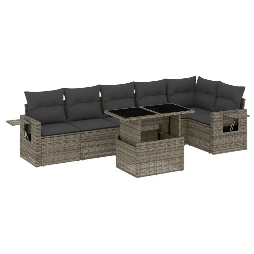 Garden Sofa Set 7 Piece Outdoor Furniture Grey Poly Rattan with Cushions Patio
