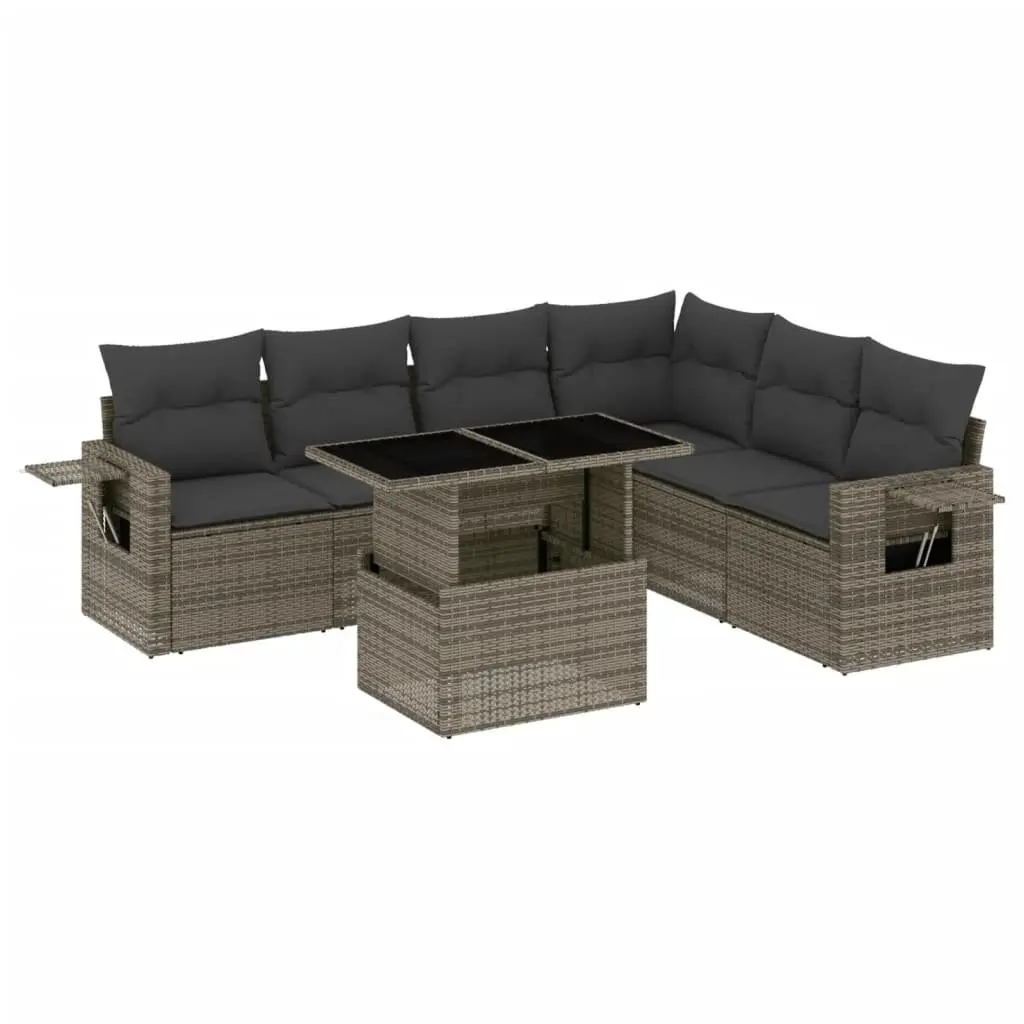 7 Piece Garden Sofa Set Outdoor Patio Furniture with Cushions Grey Poly Rattan