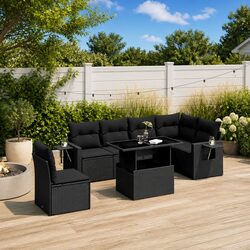 7 Piece Black Outdoor Garden Sofa Set