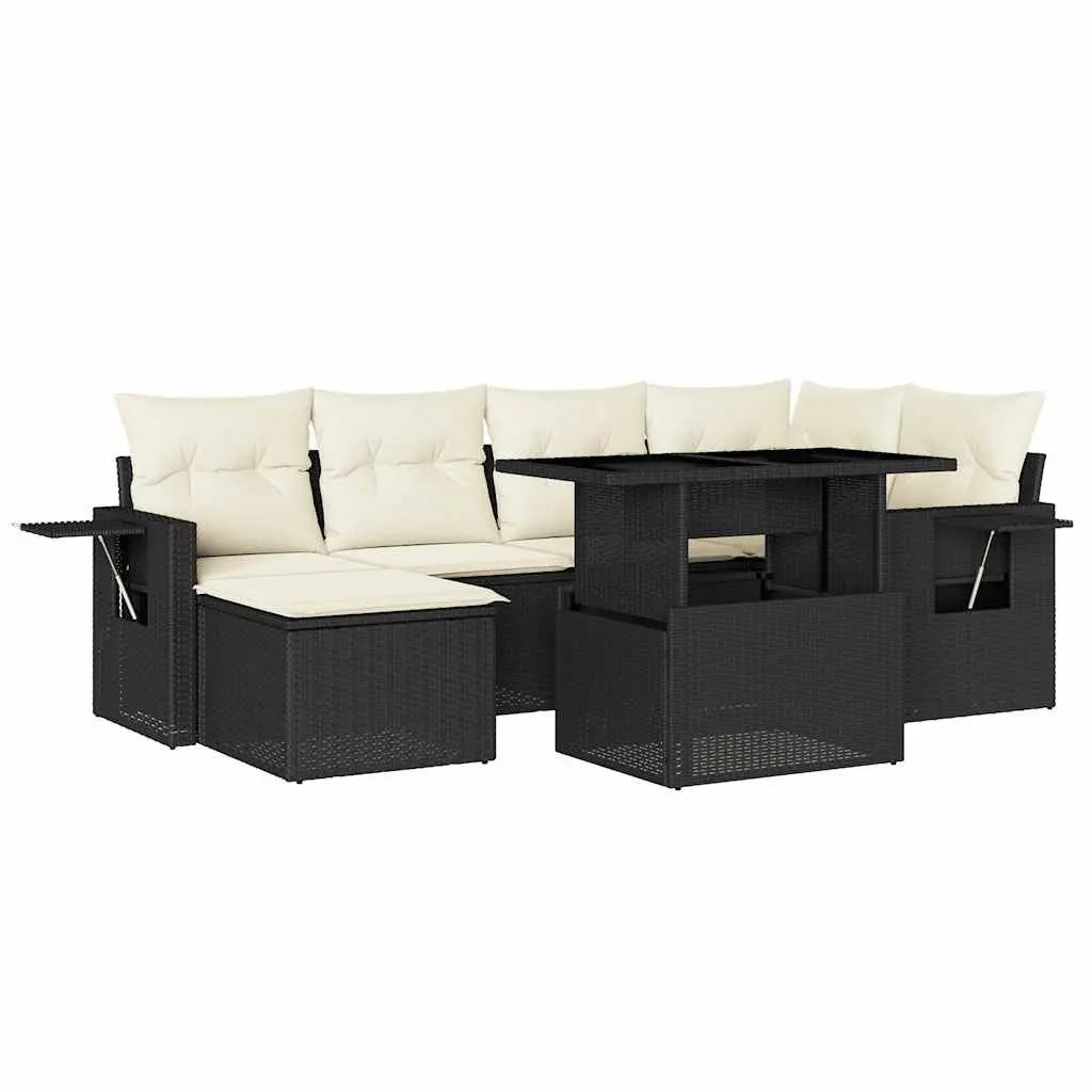 Garden Sofa Set 7 Piece Black Poly Rattan Outdoor Furniture Modular Patio