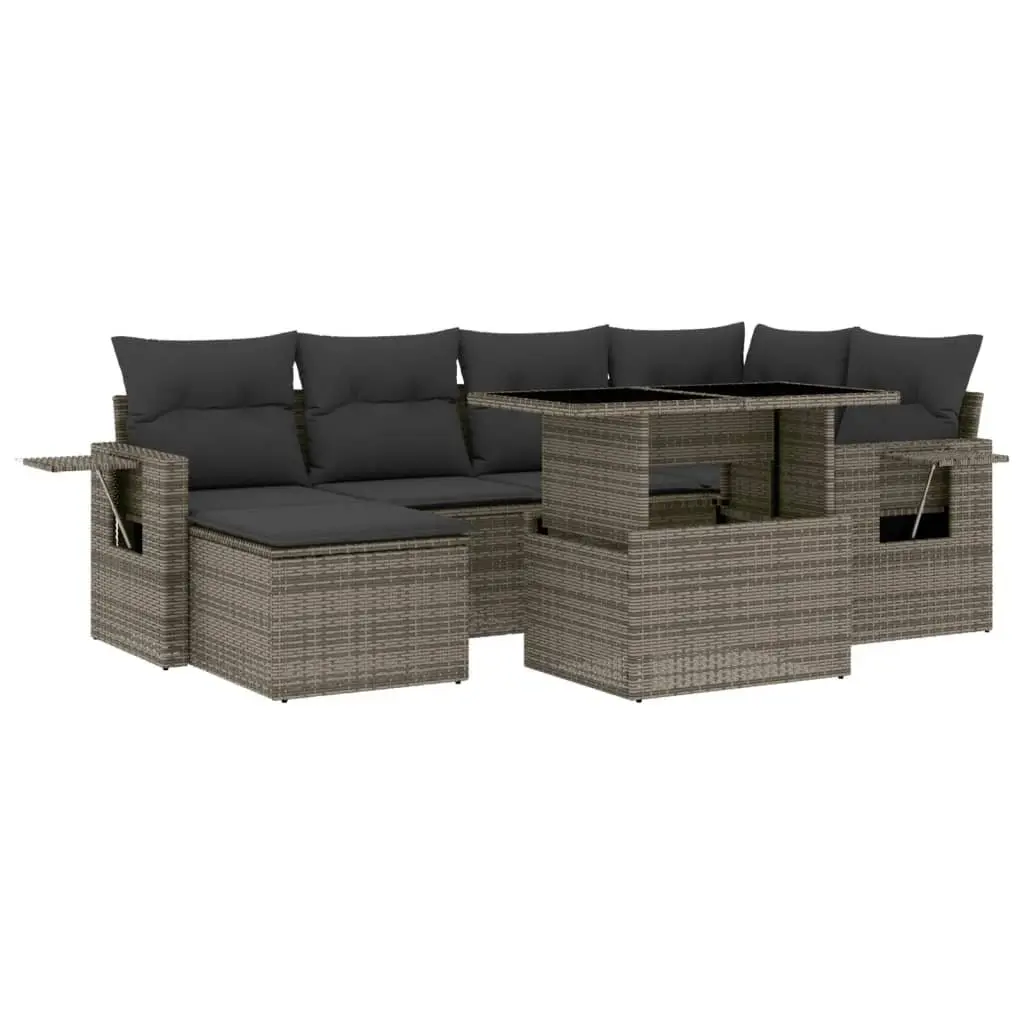 Garden Sofa Set 7 Piece Outdoor Furniture Patio Grey Poly Rattan with Cushions