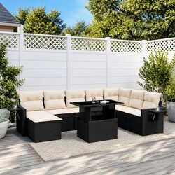 Garden Sofa Set 8 Piece Black Poly Rattan Outdoor Furniture with Cushions Patio
