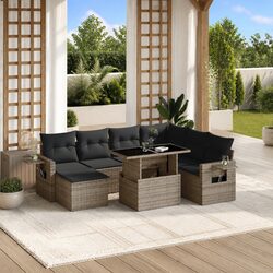 Garden Sofa Set 8 Piece Outdoor Furniture Patio Sectional Grey Poly Rattan