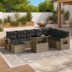 9 Piece Grey Outdoor Garden Sofa Set PE Rattan Patio Furniture Cushions Modular
