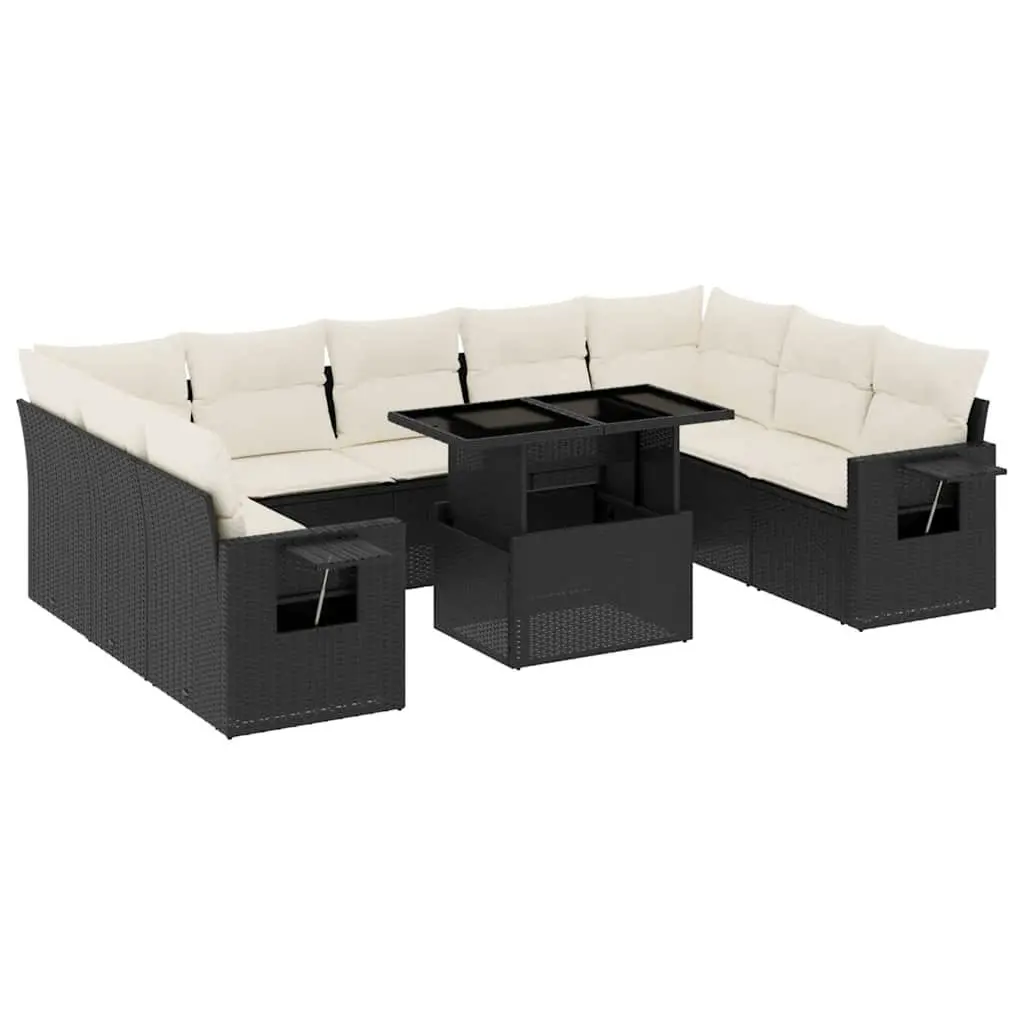 Garden Sofa Set Black 10 Piece Outdoor Patio Furniture Poly Rattan with Cushions