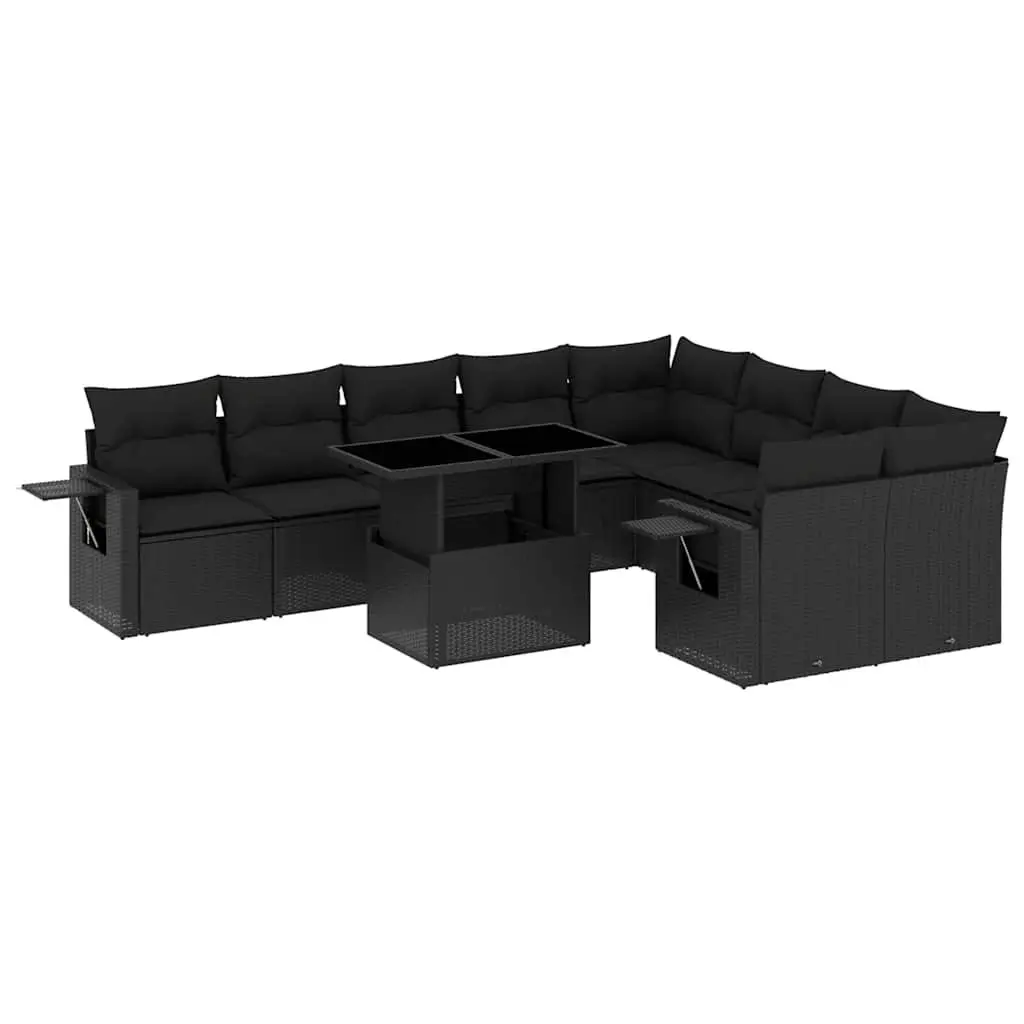 Garden Sofa Set Black 10 Piece Modular PE Rattan Outdoor Furniture with Cushions