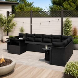 10-Piece Modular Black Garden Sofa Set with Cushions