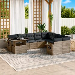 10 Piece Garden Sofa Set Outdoor Furniture Grey Poly Rattan with Cushions Patio