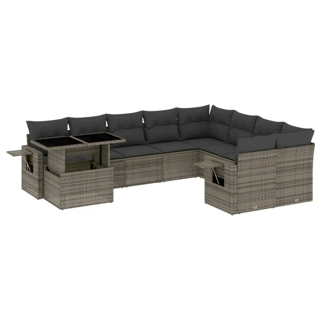10 Piece Garden Sofa Set Outdoor Furniture Grey Poly Rattan with Cushions Patio