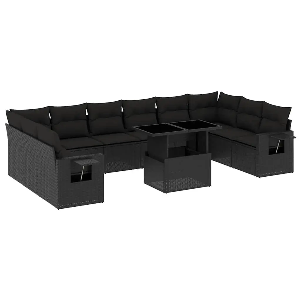 Garden Sofa Set 11 Piece Outdoor Furniture Black Poly Rattan Modular Patio