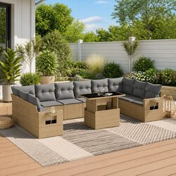Garden Sofa Set 11 Piece Outdoor Furniture Patio Sectional with Cushions Beige