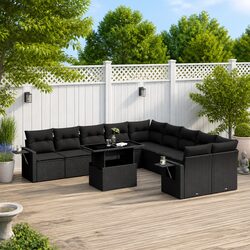 Garden Sofa Set 11 Piece Outdoor Furniture Black Poly Rattan Modular Patio