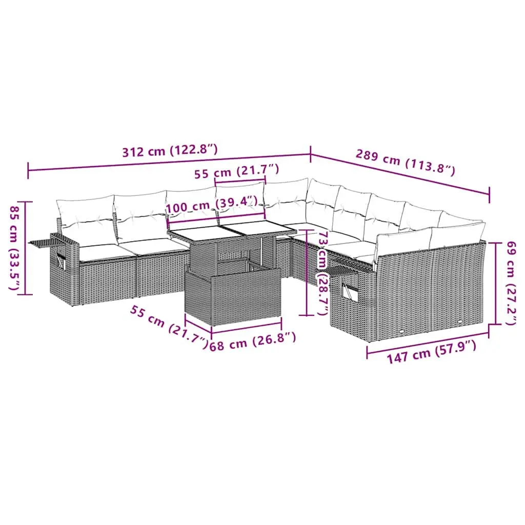 Garden Sofa Set Black 11 Piece Outdoor Furniture Poly Rattan with Cushions