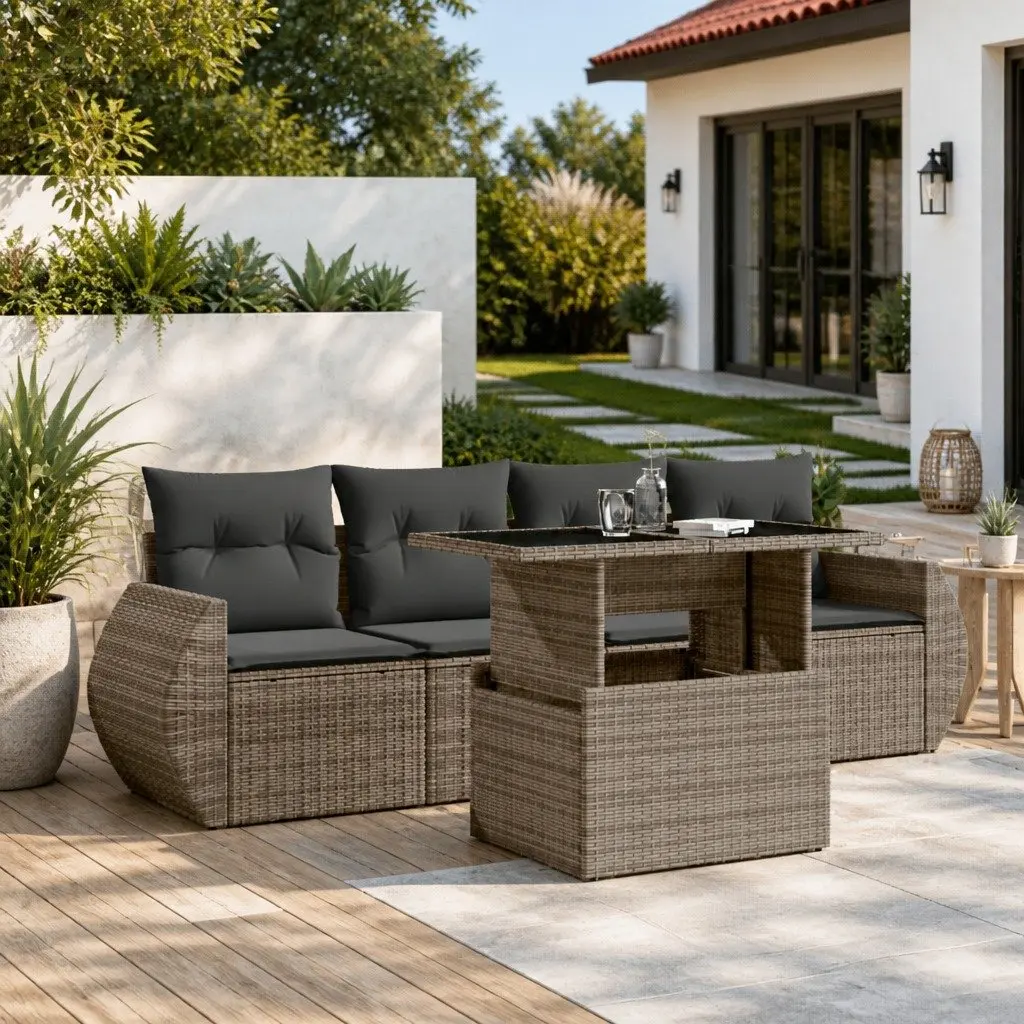 Garden Sofa Set Grey 5 Piece Modular Outdoor Furniture with Cushions
