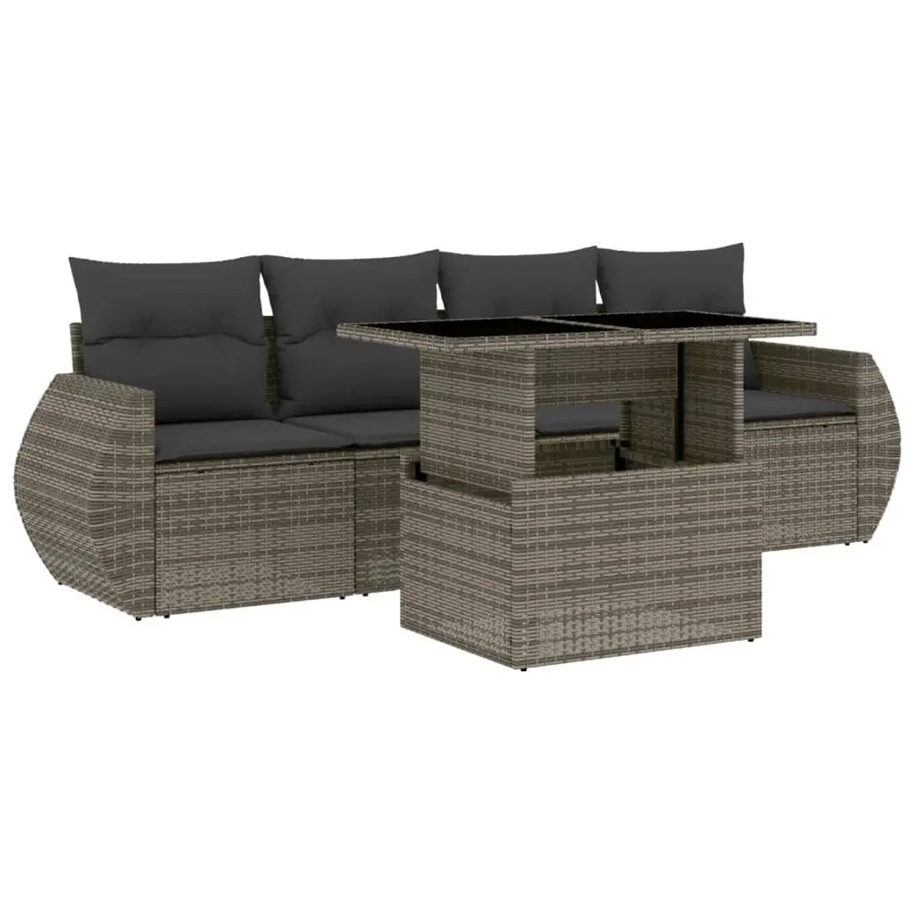 Garden Sofa Set Grey 5 Piece Modular Outdoor Furniture with Cushions