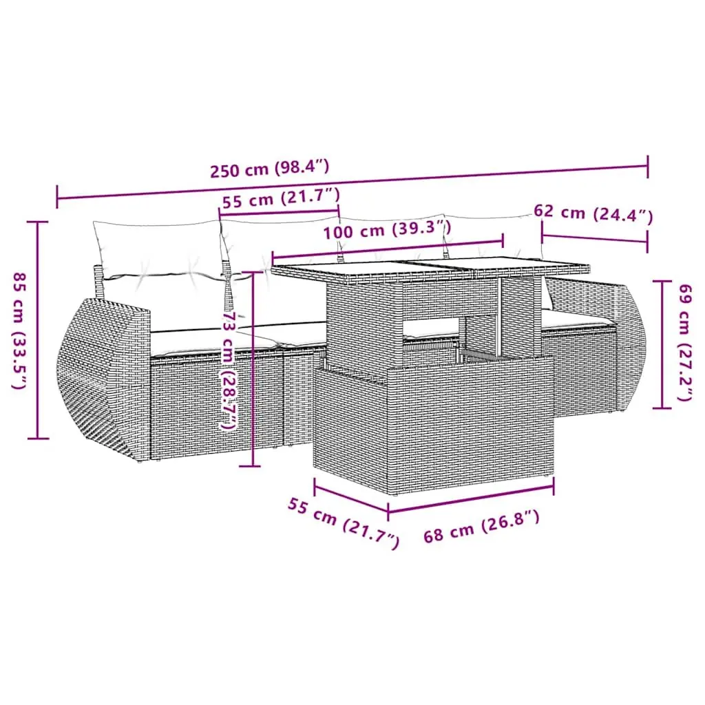 Garden Sofa Set Grey 5 Piece Modular Outdoor Furniture with Cushions