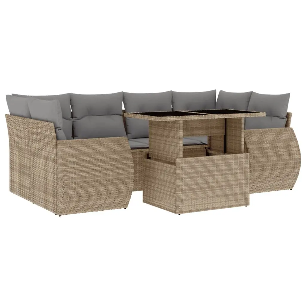 7 Piece Garden Sofa Set Outdoor Furniture Beige Poly Rattan with Cushions