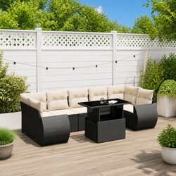 Garden Sofa Set 8 Piece Outdoor Furniture with Cushions Black Poly Rattan