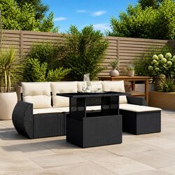 6 Piece Black Garden Sofa Set with Cushions