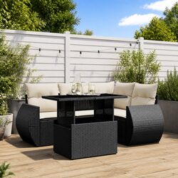 5 Piece Garden Sofa Set Outdoor Furniture Black PE Rattan with Cushions Patio