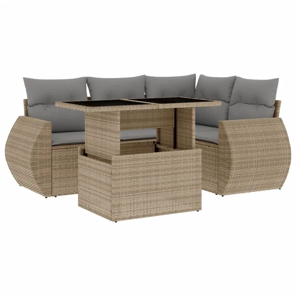 Outdoor Garden Sofa Set 5 Piece Patio Furniture with Cushions Beige Rattan