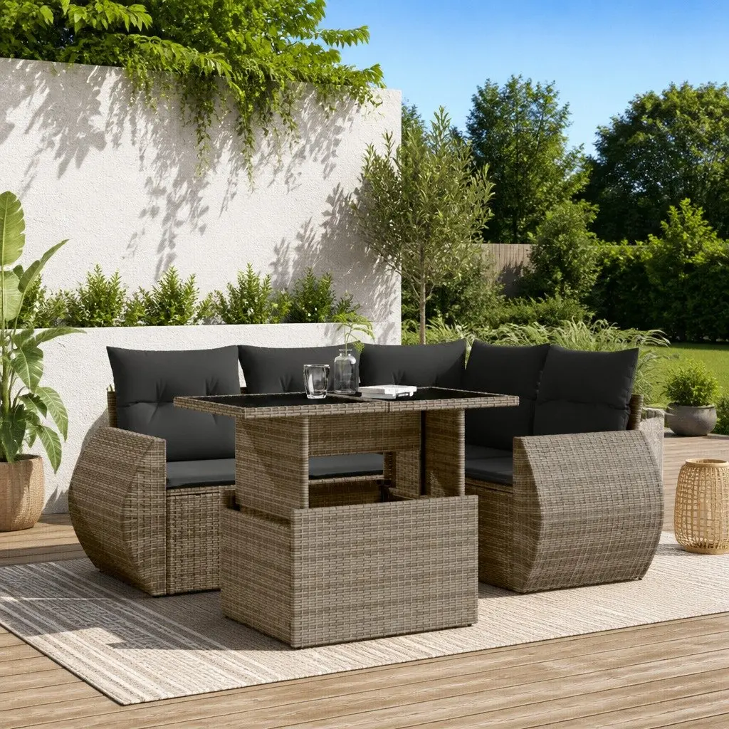 5 Piece Grey Outdoor Sofa Set with Adjustable Table