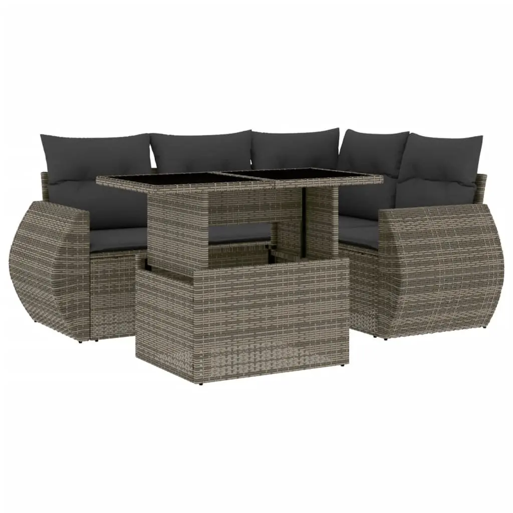 5 Piece Grey Outdoor Sofa Set with Adjustable Table