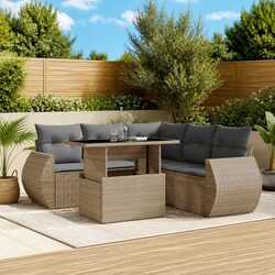 6 Piece Garden Sofa Set with Adjustable Table