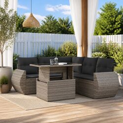 Garden Sofa Set 6 Piece Outdoor Furniture Patio Seating Grey Poly Rattan