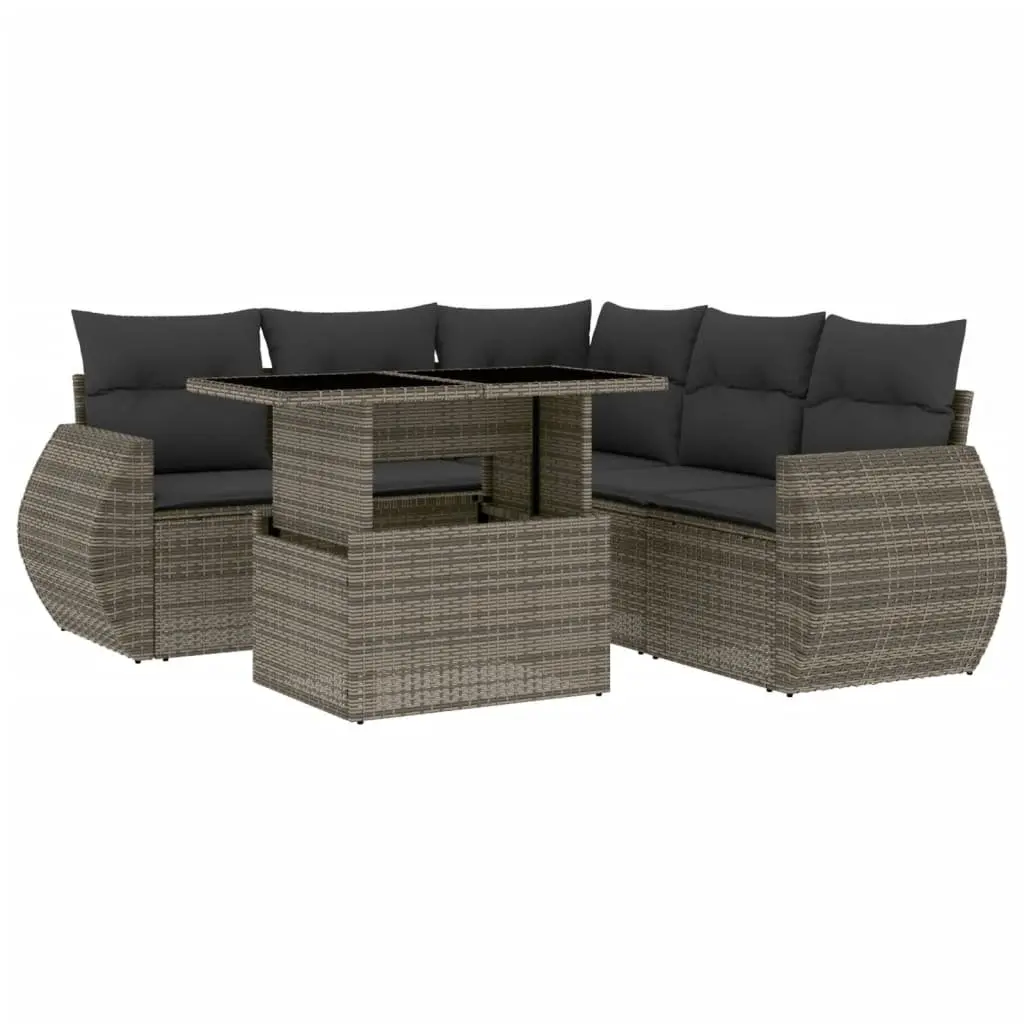 Garden Sofa Set 6 Piece Outdoor Furniture Patio Seating Grey Poly Rattan