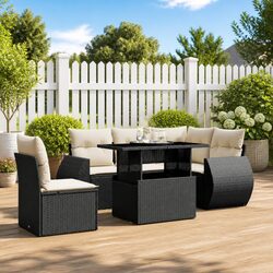6 Piece Garden Sofa Set Black Poly Rattan Outdoor Patio Furniture with Cushions