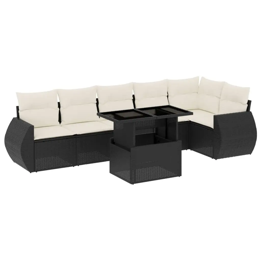 7 Piece Garden Sofa Set Outdoor Patio Furniture Black Poly Rattan with Cushions