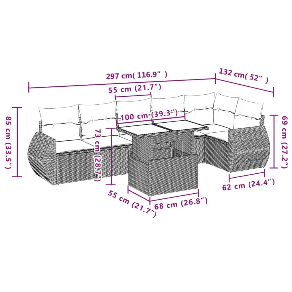 7 Piece Garden Sofa Set Outdoor Furniture Grey Poly Rattan with Cushions Patio