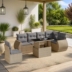 7 Piece Garden Sofa Set Outdoor Furniture Patio Beige with Cushions Adjustable