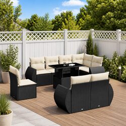 9 Piece Rattan Sofa Set for Outdoors