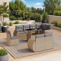 9 Piece Beige Sofa Set for Outdoor Enjoyment