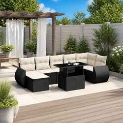 8-Piece Black Rattan Garden Sofa Set with Cushions