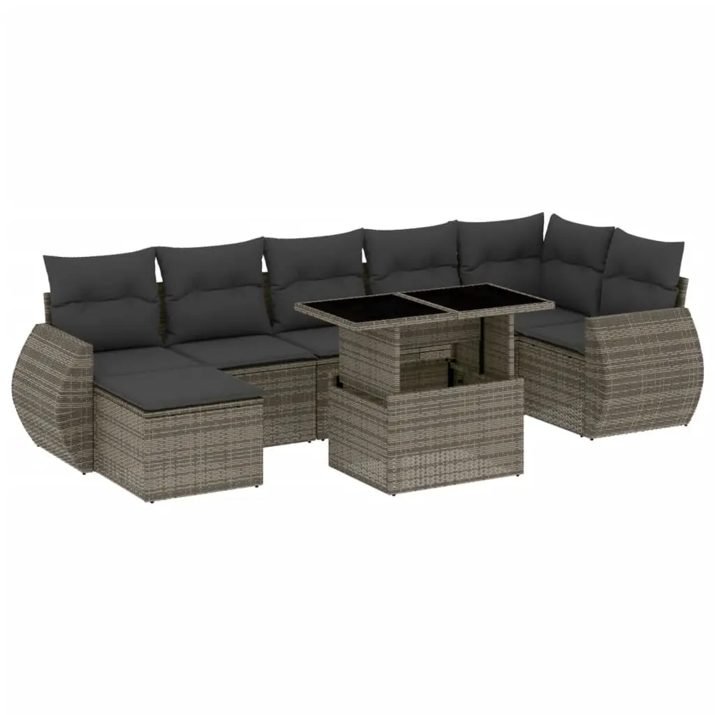 Garden Sofa Set Grey 8 Piece Modular Cushioned Outdoor Furniture
