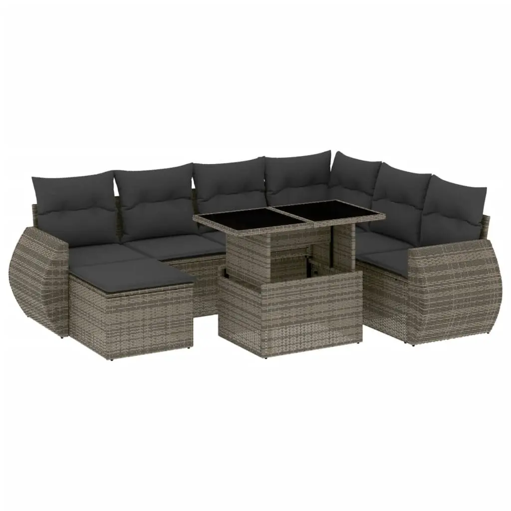 8 Piece Outdoor Garden Sofa Set with Cushions Grey Poly Rattan Patio Furniture