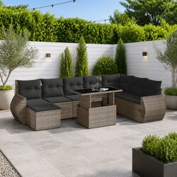 9 Piece Grey Garden Sofa Set: Stylish & Functional