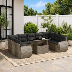 Sleek Garden Sofa Set with Cushions - 10 Pieces