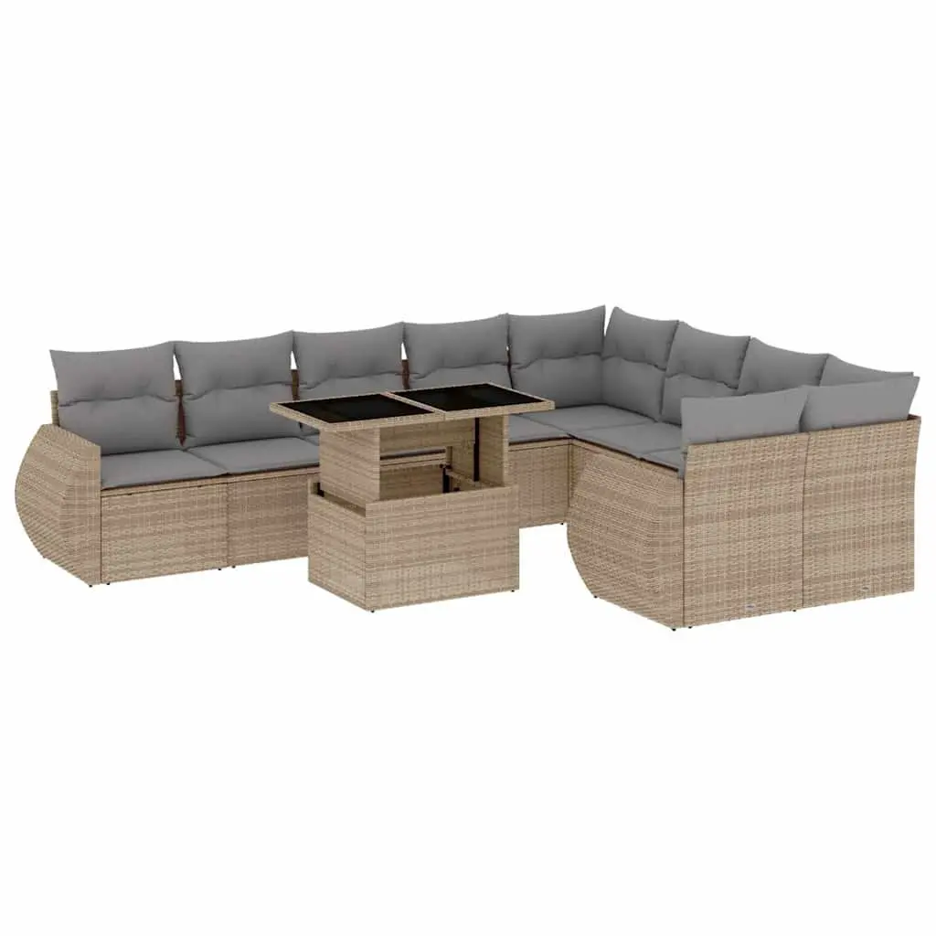 Garden Sofa Set 10 Piece Outdoor Furniture Patio Beige Cushions Modular Dining