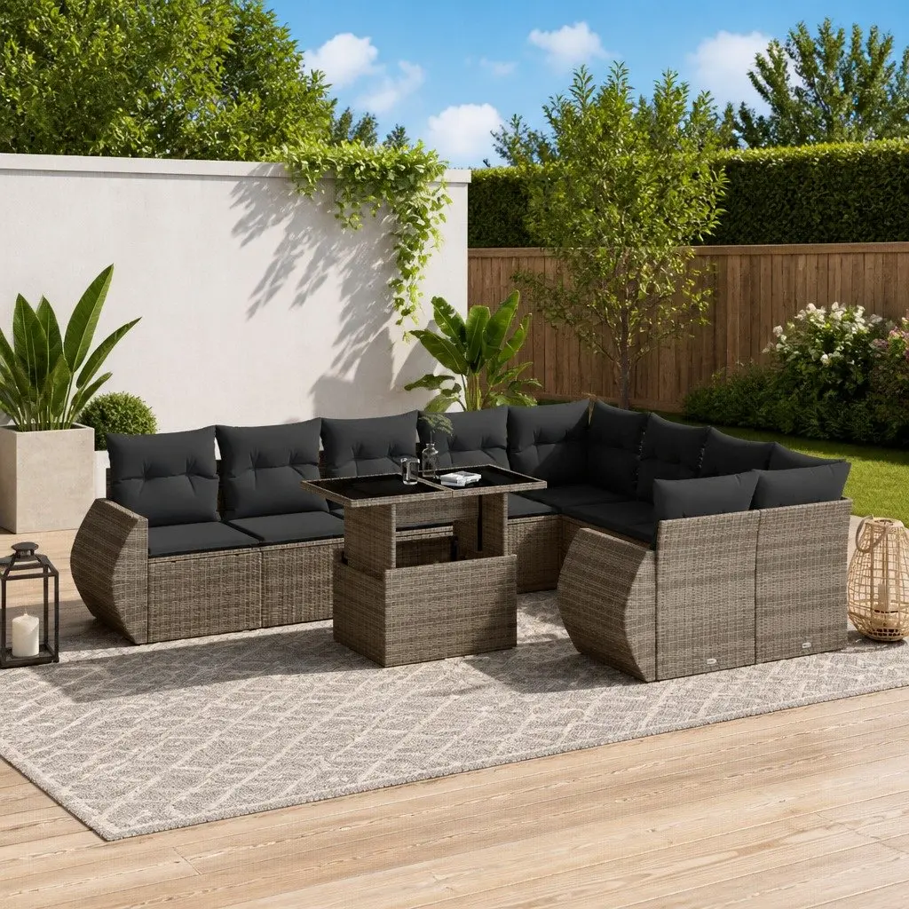 Garden Sofa Set 10 Piece Outdoor Furniture Grey Poly Rattan Patio Modular